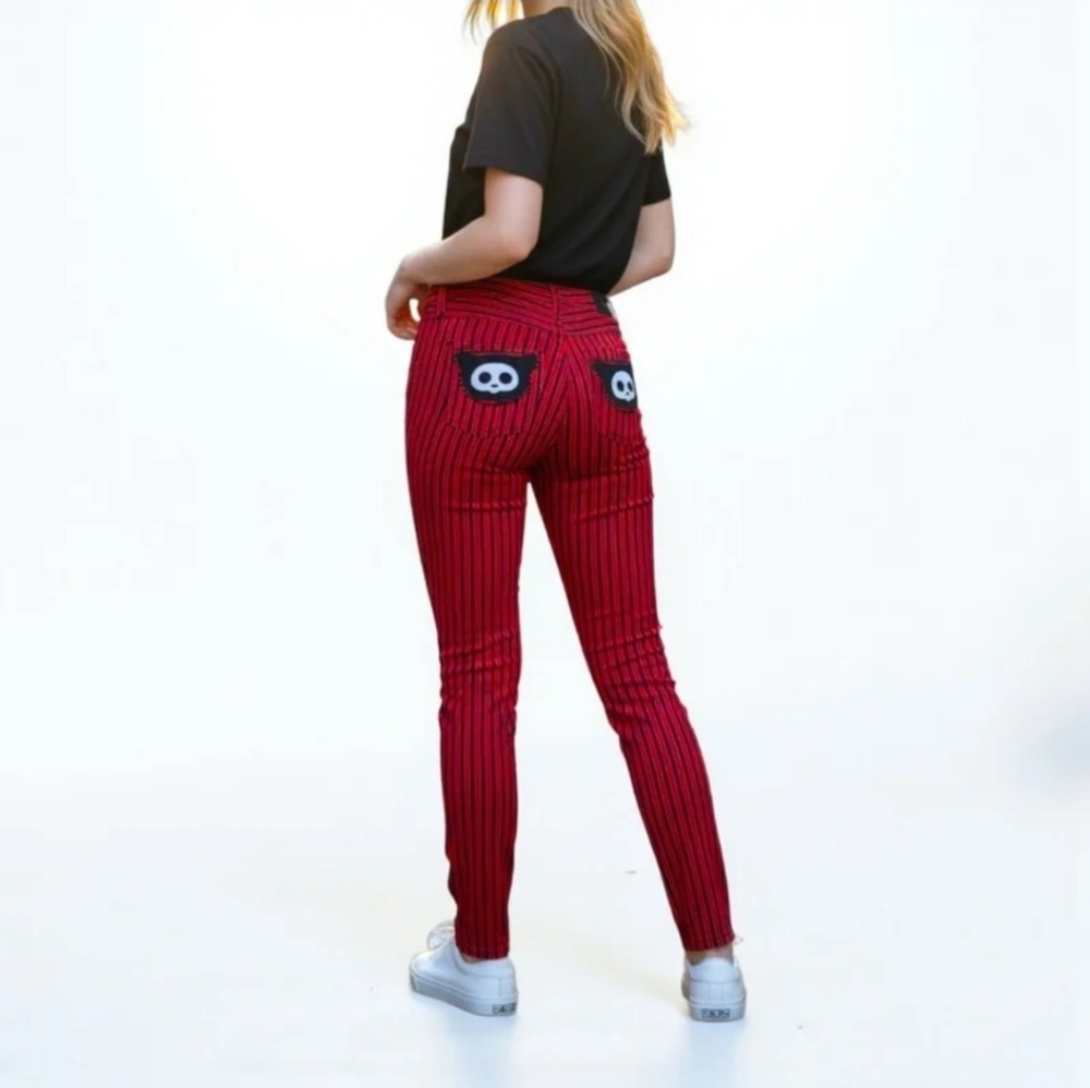 Rare Vtg Skelanimals Red Striped Skinny Jeans